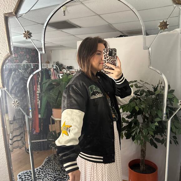 PacSun 90s Oversized Athletic Varsity Jacket Black Size XS/S - Picture 6 of 8